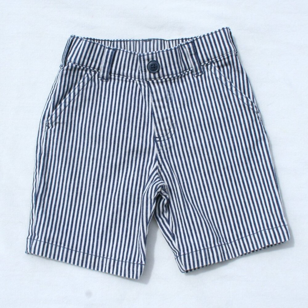 BOYS 4 SEERSUCKER SHORTS BLUE WHITE STRIPED w POCKETS GOOD CONDITION SUMMER PLAY